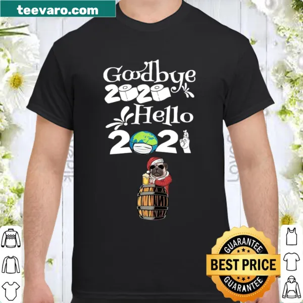 Pug drinking beer for New Years with humorous text