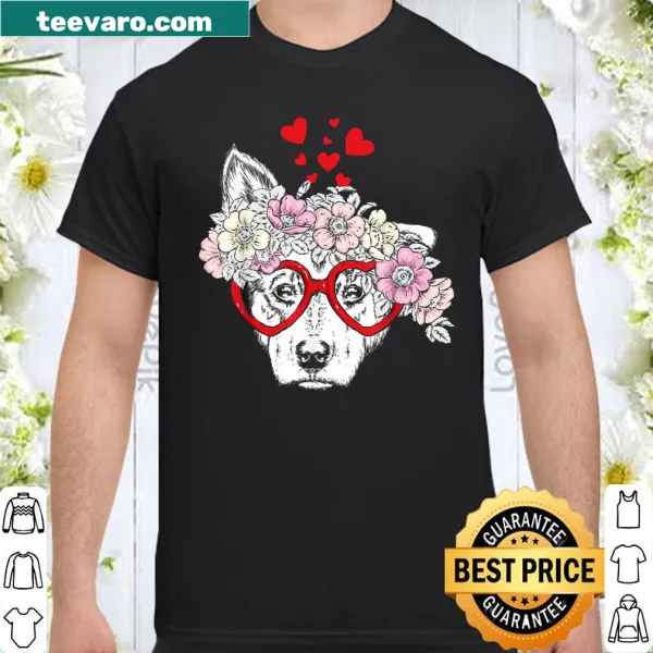 Cute dog t-shirt with sunglasses, flowers, and heart design