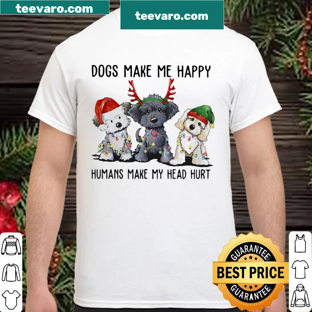 Funny holiday shirt with 'Dogs Make Me Happy Humans Make My Head Hurt' text