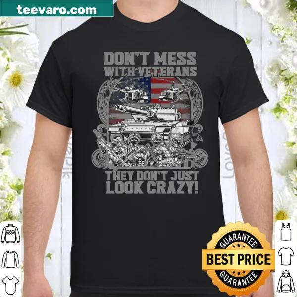 Bold text on a veteran-themed t-shirt