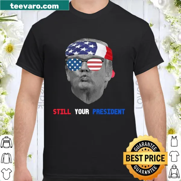 Graphic tee with pucker face, sunglasses, American flag, and text about Trump.