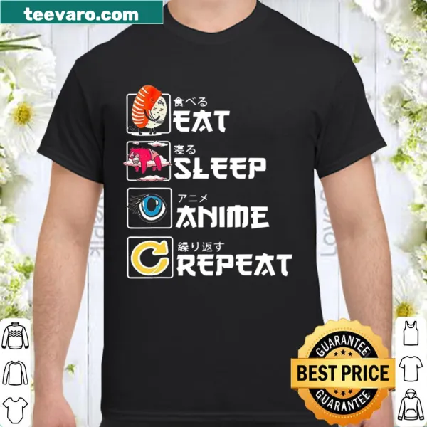 Kanji design saying Eat Sleep Anime Repeat on a casual shirt