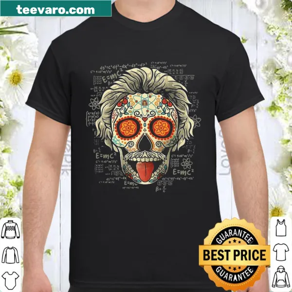 Sugar skull design featuring scientific motifs inspired by Einstein