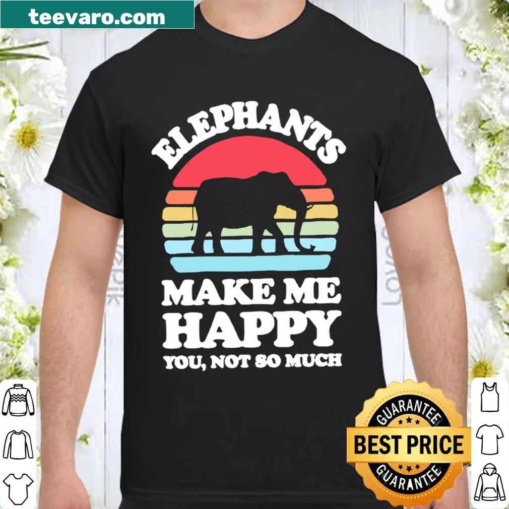 Vintage-style shirt featuring elephants and a humorous statement