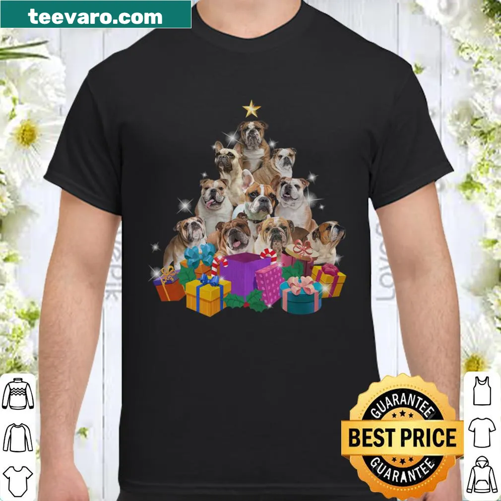 Christmas-themed shirt featuring a festive English Bulldog graphic