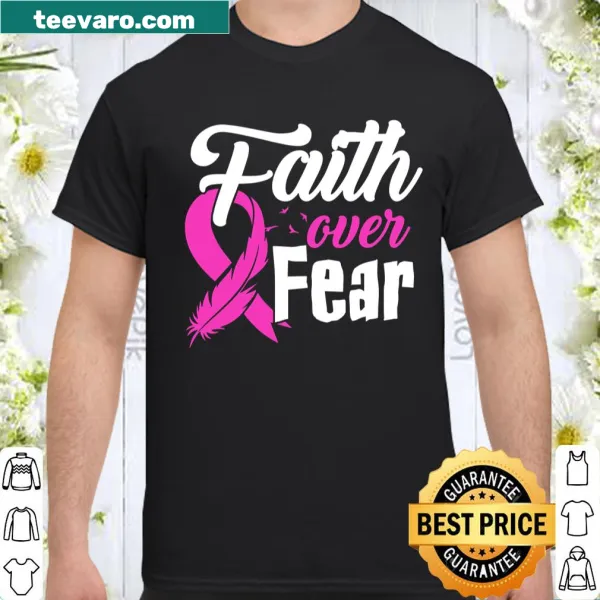 Breast cancer awareness ribbon T-shirt with faith-themed graphic