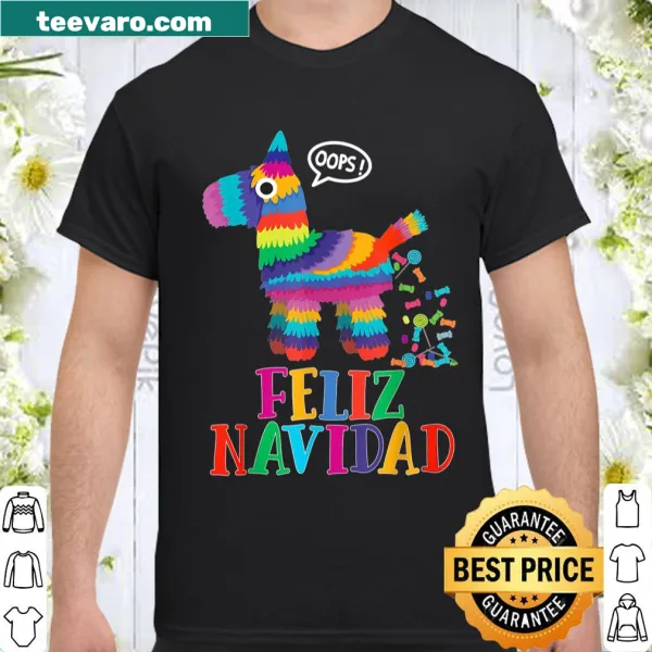 Funny Christmas t-shirt featuring a piñata and 'Feliz Navidad' text.