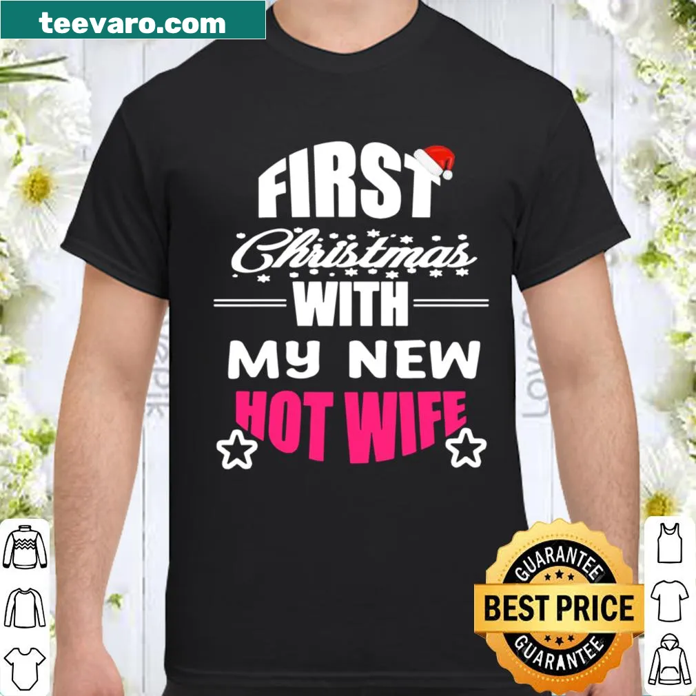 Festive shirt with Santa graphic and text about first Christmas as a couple