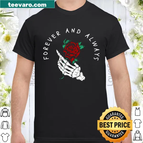Sweatshirt with grunge-style text 'Forever and always' and a rose graphic.