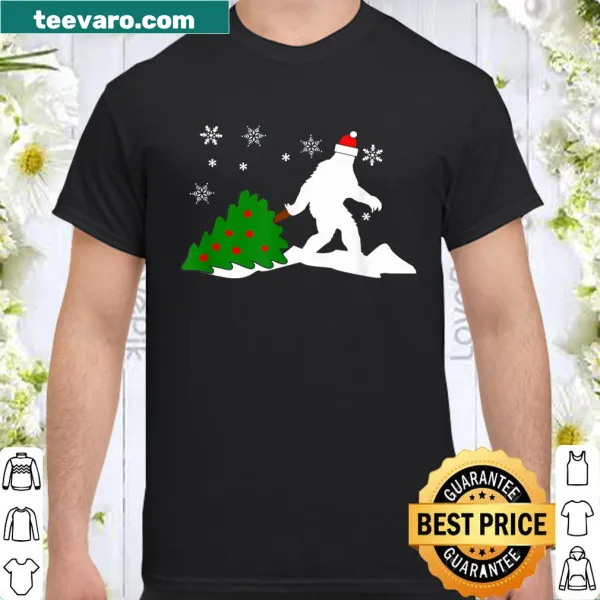 Funny Christmas shirt featuring a Bigfoot-themed tree graphic