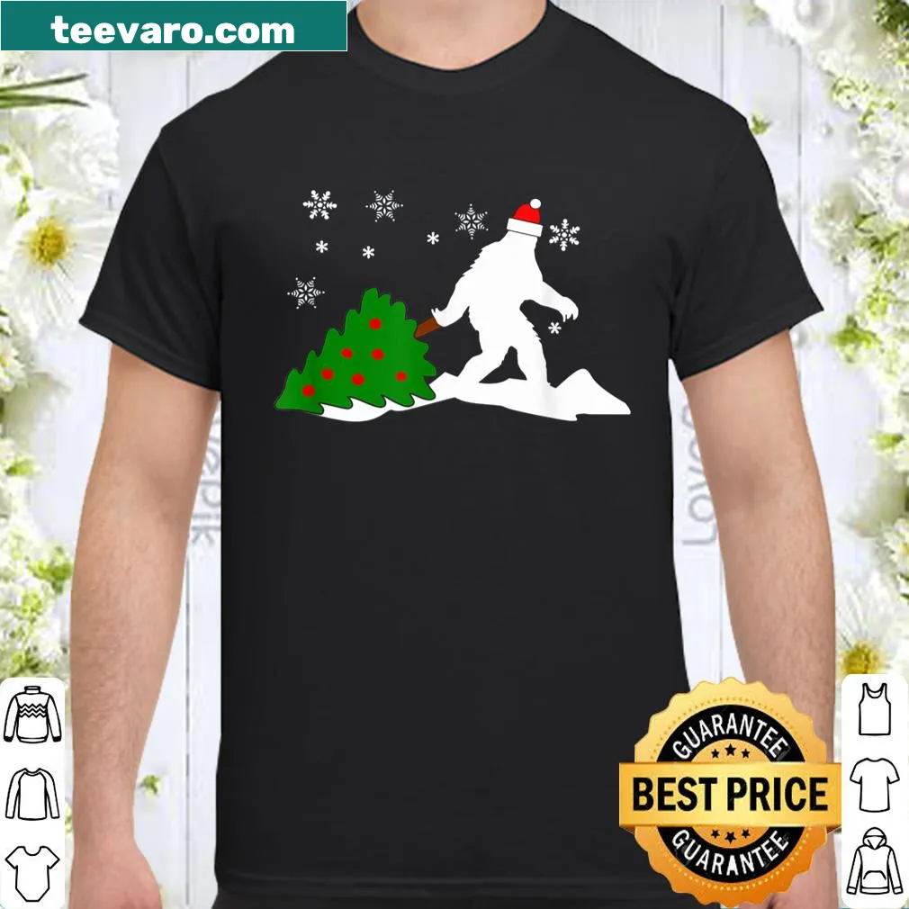Funny Christmas shirt featuring a Bigfoot-themed tree graphic