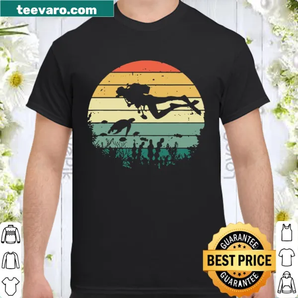Vintage scuba diving graphic shirt with a humorous design.
