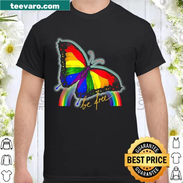 Illustrated butterfly design with 'Be Free' text for Gay Pride.