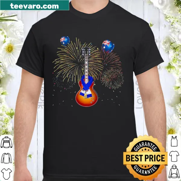 Shirt with guitar and fireworks design celebrating Australia's Independence