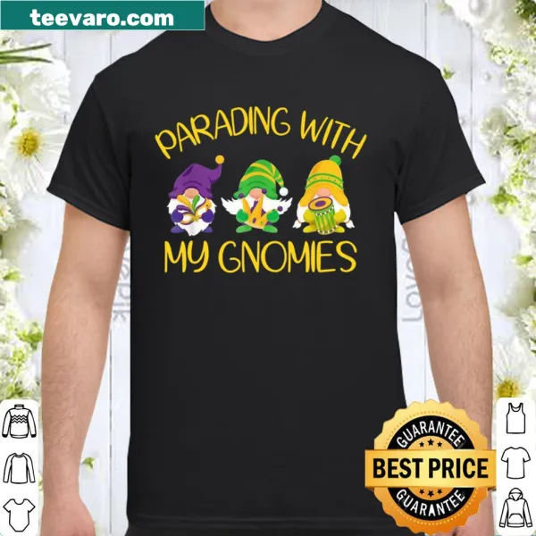 Playful Mardi Gras gnome-themed shirt with cartoon design