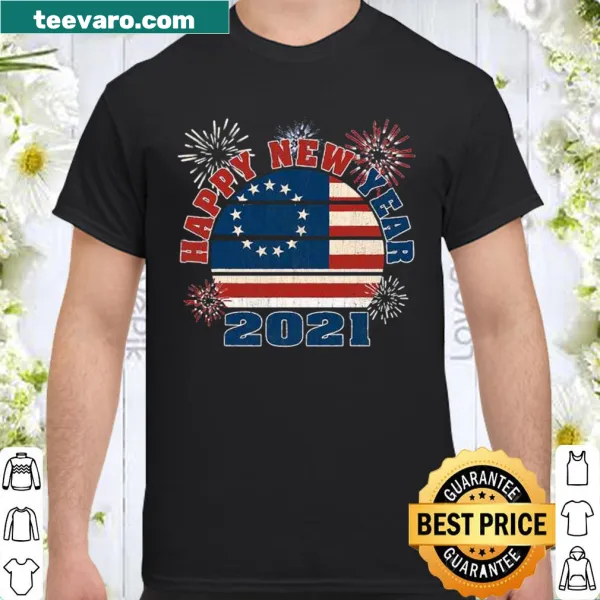Vintage-style shirt with Betsy Ross flag and fireworks for New Year 2021.
