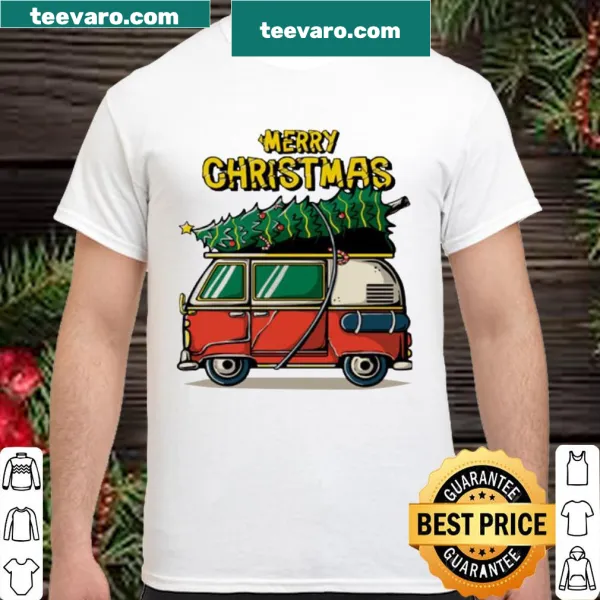 Hippie car design with Christmas tree for festive shirt