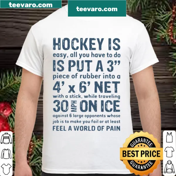 Humorous hockey T-shirt with simplified game text
