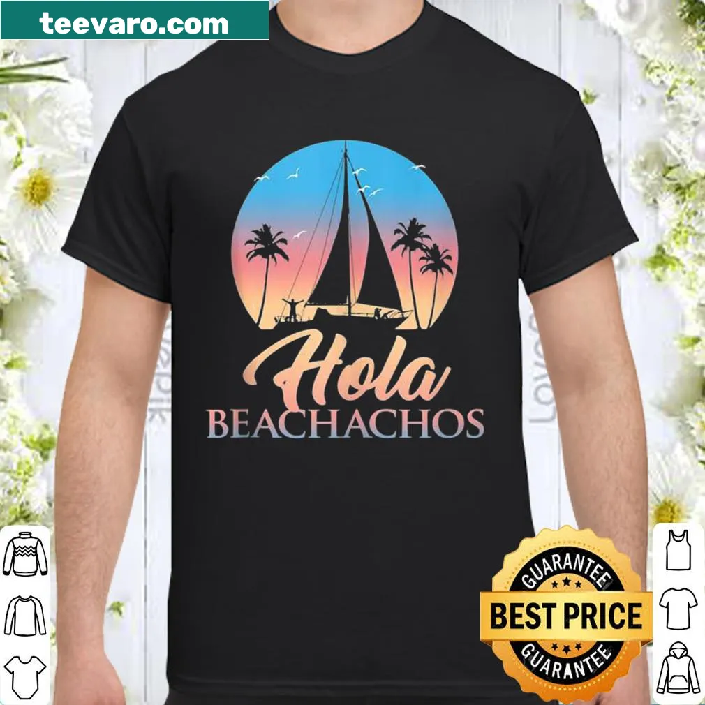 Playful beach-themed design with 'Hola' text on a t-shirt