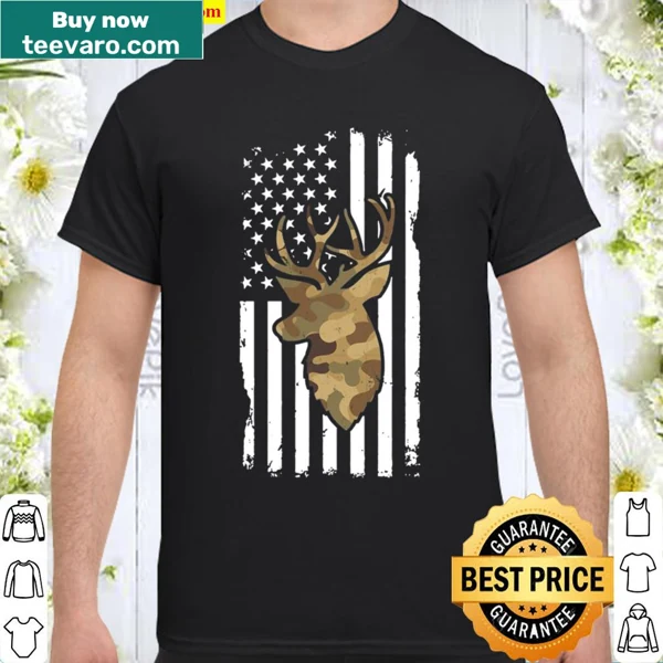 Shirt featuring a deer and American flag graphic for hunters