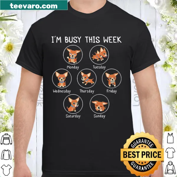 Illustrated Chihuahua puppy with the phrase 'I Am Busy This Week'