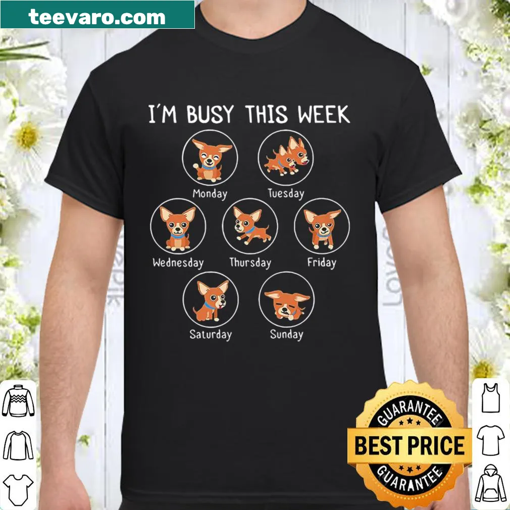 Illustrated Chihuahua puppy with the phrase 'I Am Busy This Week'