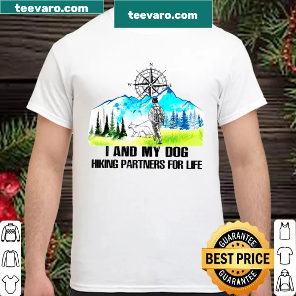 Illustrative shirt featuring a person and dog hiking together