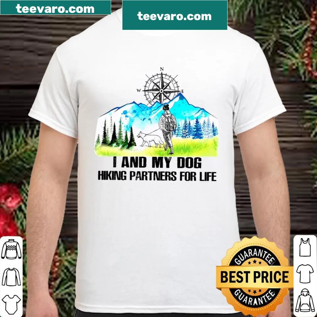 Illustrative shirt featuring a person and dog hiking together