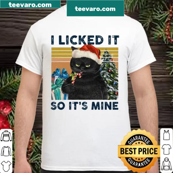 Vintage style Christmas shirt with a black cat in a Santa hat