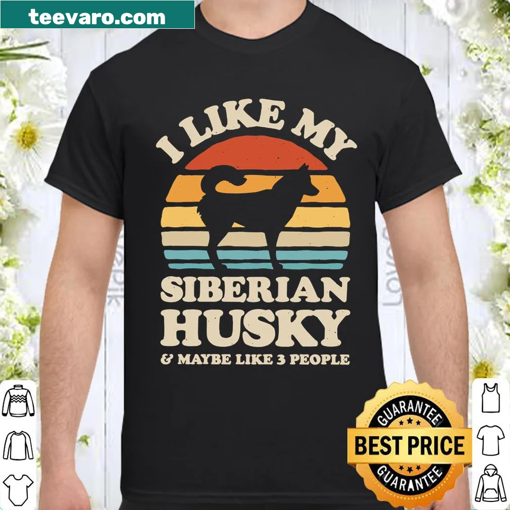 Retro shirt with Siberian Husky graphic and sunset design