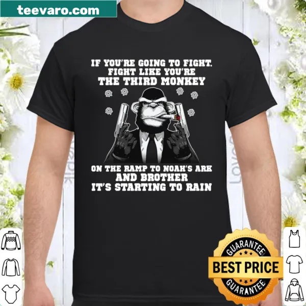 Edgy t-shirt with humorous typography saying about fighting like a monkey.