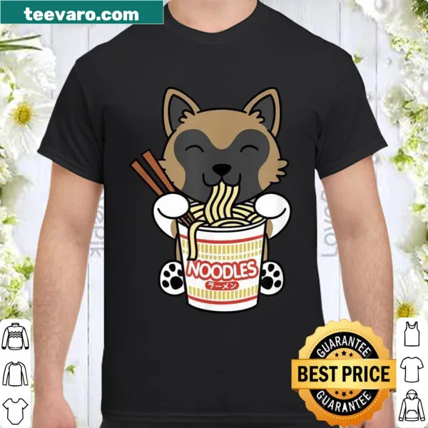 Illustration of an Akita dog with a bowl of instant ramen