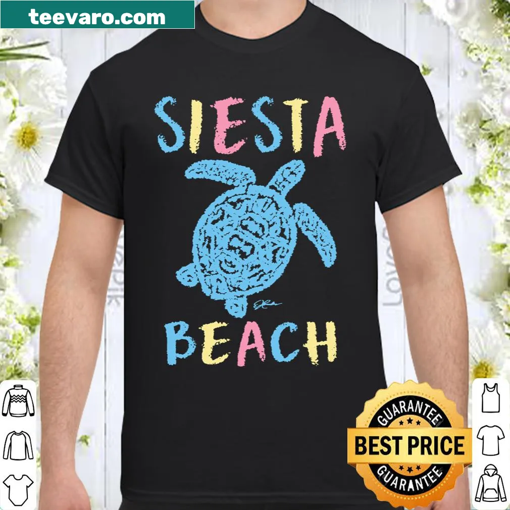 Illustration of a sea turtle on a Siesta Beach-themed shirt
