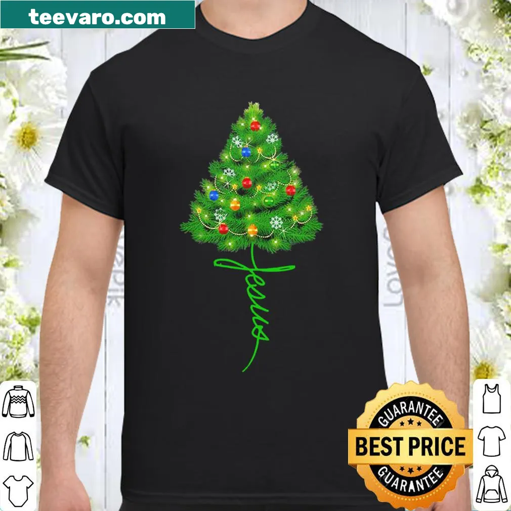 Christmas shirt featuring a tree and Jesus illustration