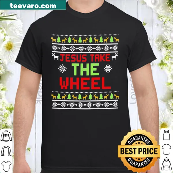 Cute Christmas shirt with 'Jesus take the wheel' text