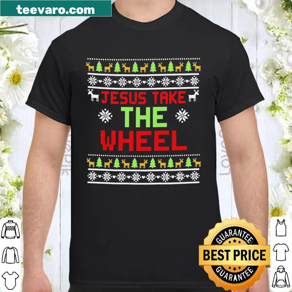 Cute Christmas shirt with 'Jesus take the wheel' text