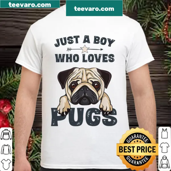 Adorable shirt featuring a boy and his pug illustration