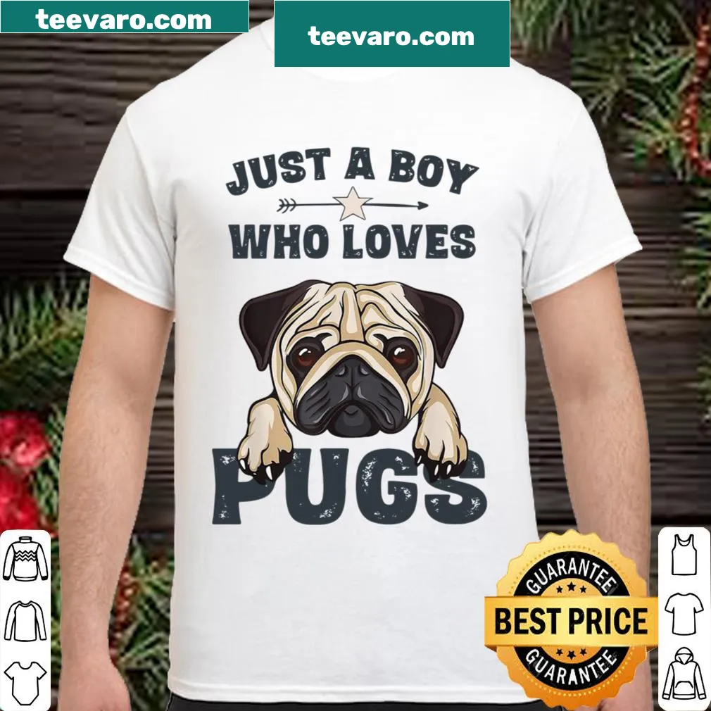 Adorable shirt featuring a boy and his pug illustration