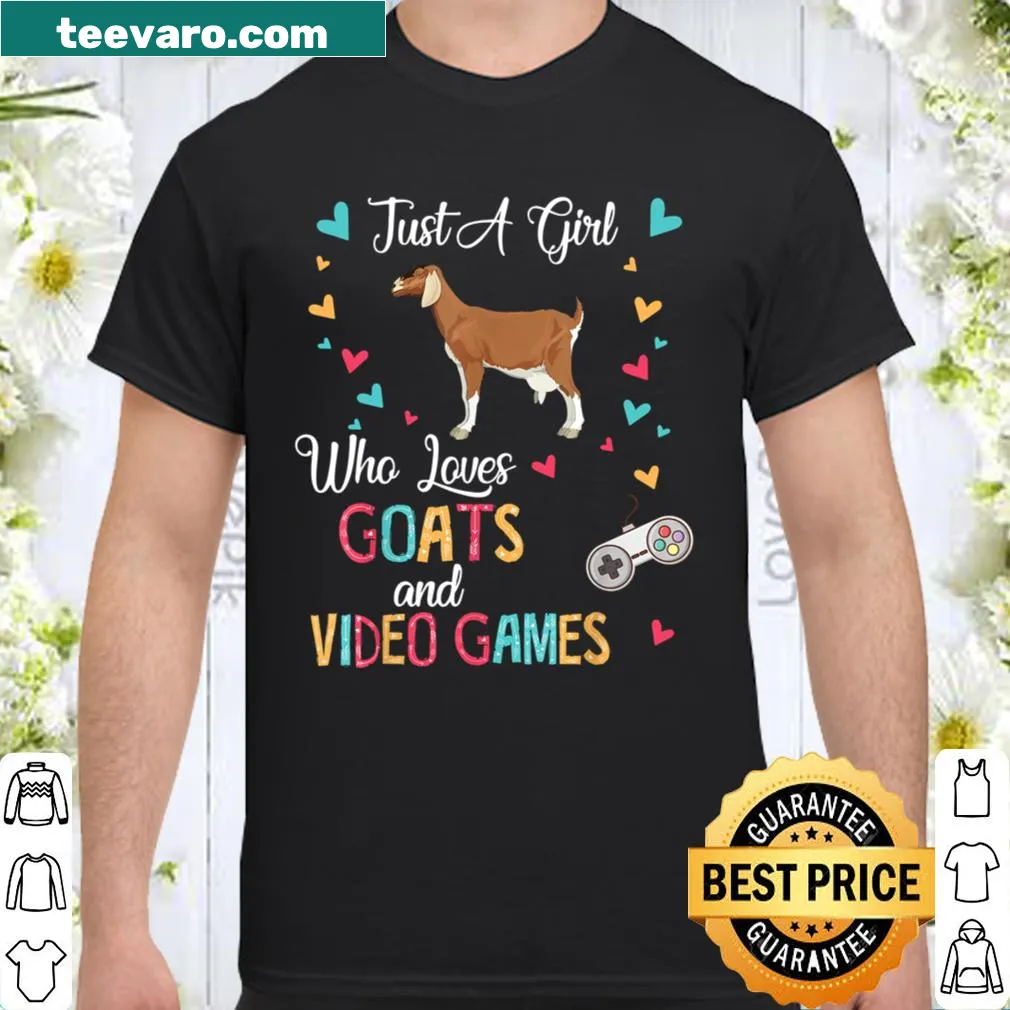 Graphic shirt featuring goats and video game elements for gamers and farmers.