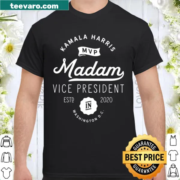 Shirt featuring 'MVP' and Kamala Harris celebrating her as Vice President