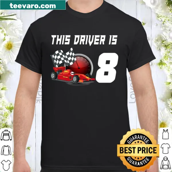 Racing-themed birthday shirt for kids celebrating 8th birthday.