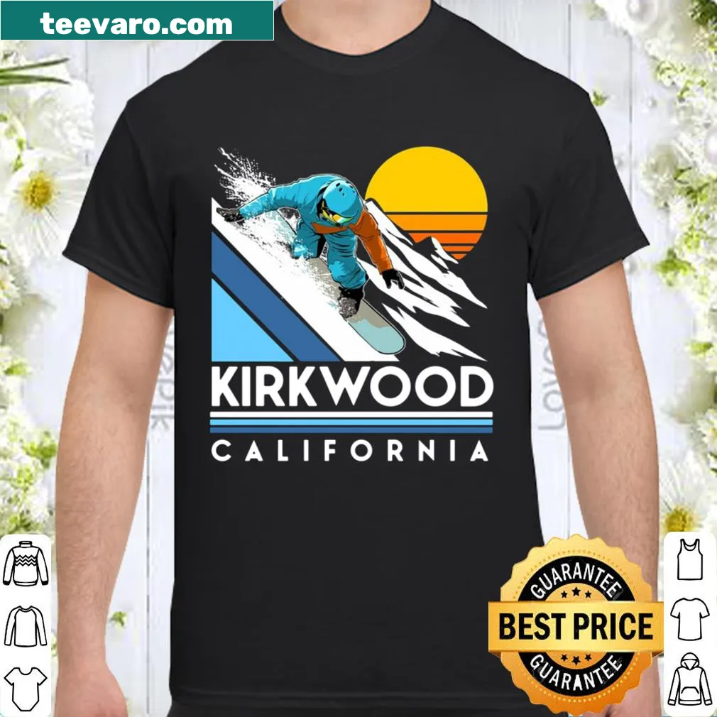 Retro Kirkwood California snowboard graphic on shirt
