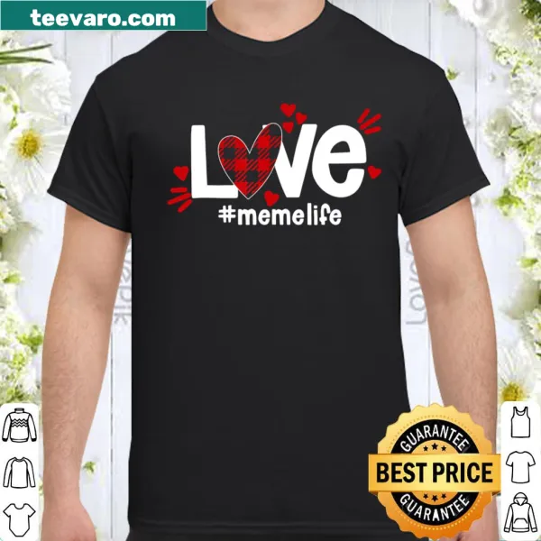 Buffalo plaid shirt with 'LOVE Meme Life' text for Valentine's Day