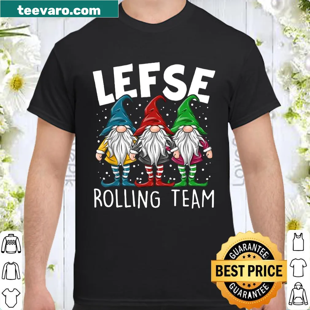 Lefse making t-shirt featuring whimsical gnomes and rolling pins