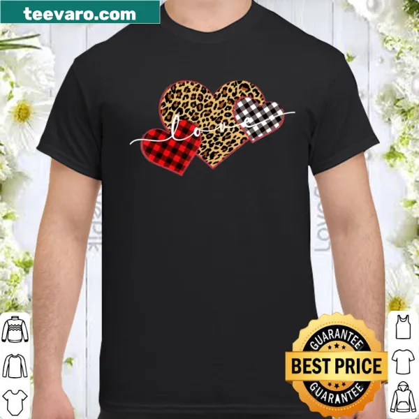 Leopard print and buffalo plaid hearts shirt for Valentine's Day