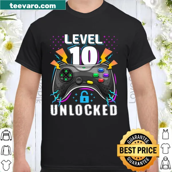 Shirt with 'Level 10 Unlocked' design for a gamer boy's birthday