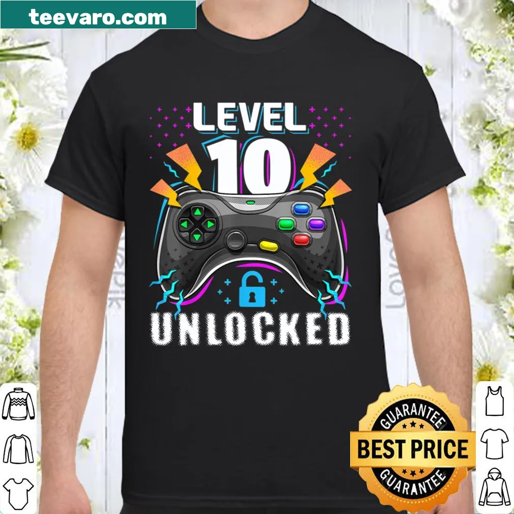 Shirt with 'Level 10 Unlocked' design for a gamer boy's birthday