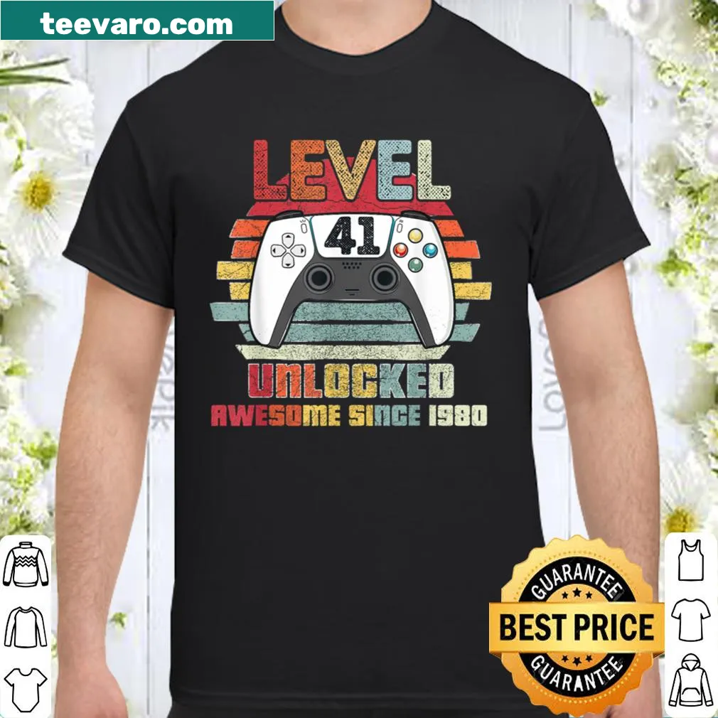 Level 41 Unlocked birthday shirt for gamers with bold design