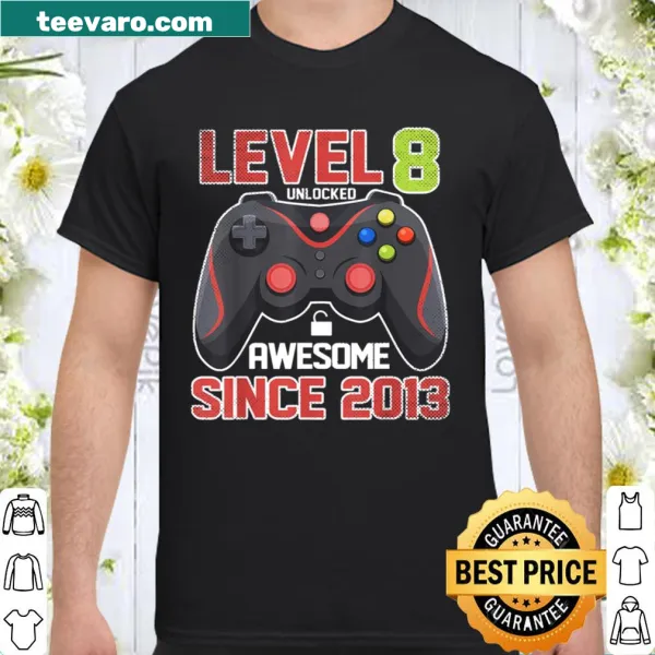 Level 8 Unlocked graphic shirt for kids' 8th birthday.