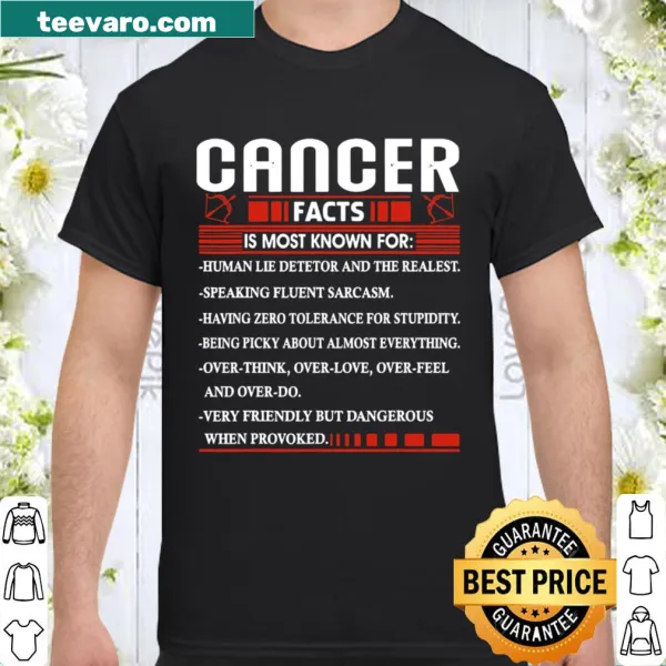 Zodiac Cancer facts t-shirt with humorous text for birthdays
